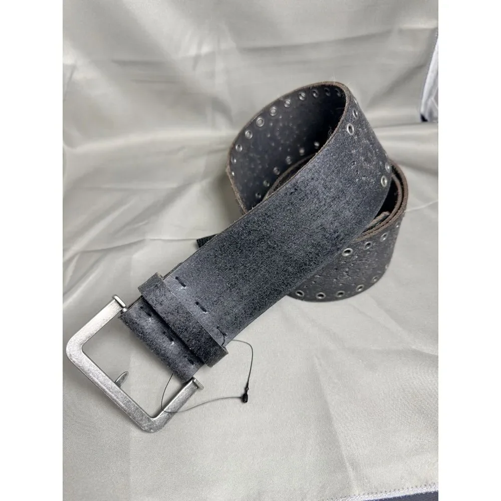 NEW Free People Buffalo Leather Black Perforated Belt M/L